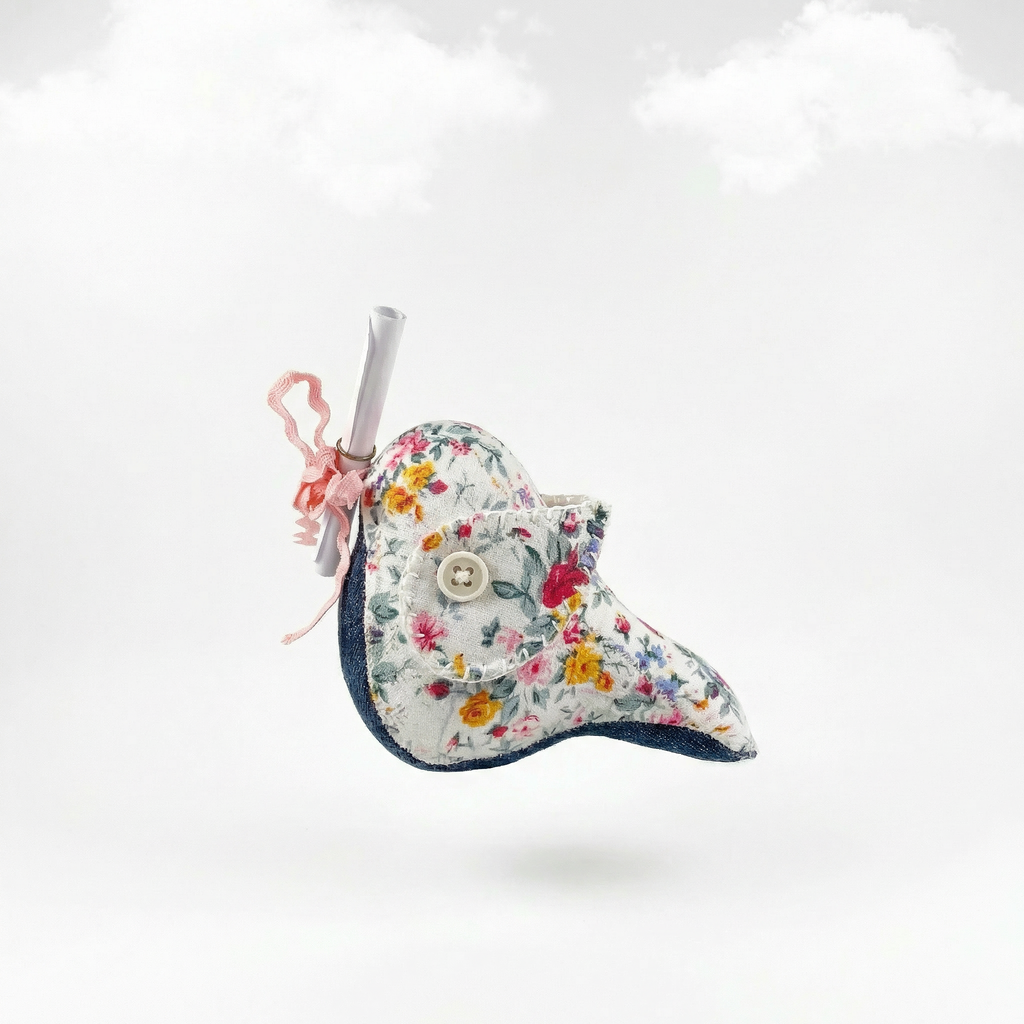 Messenger Bird – Der fröhliche Jeans-Blau Briefbote mit buntem Blumenmuster & Magnet