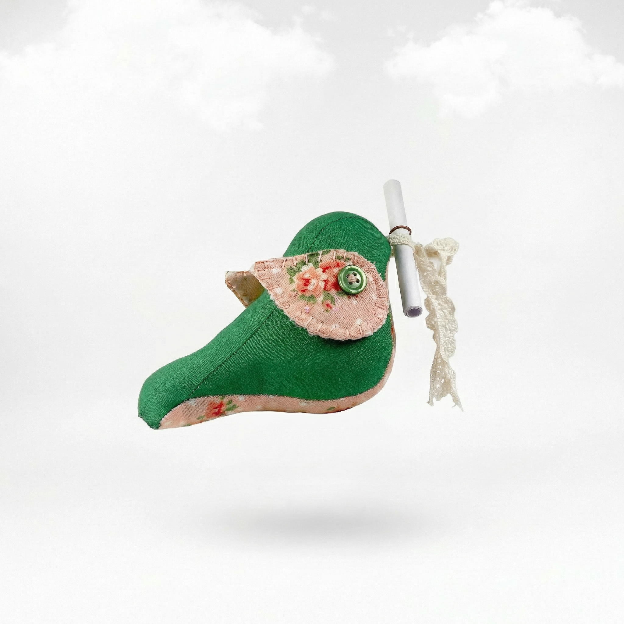 Messenger Bird – Der frische Grün-Apricot Briefbote mit zartem Blumenmuster & Magnet