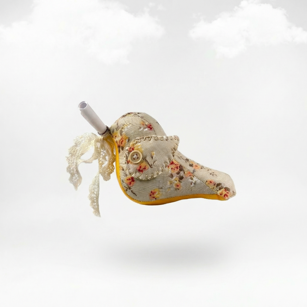 Messenger Bird – Der sonnige Gelb-Beige Briefbote mit vintage Blumenmuster & Magnet