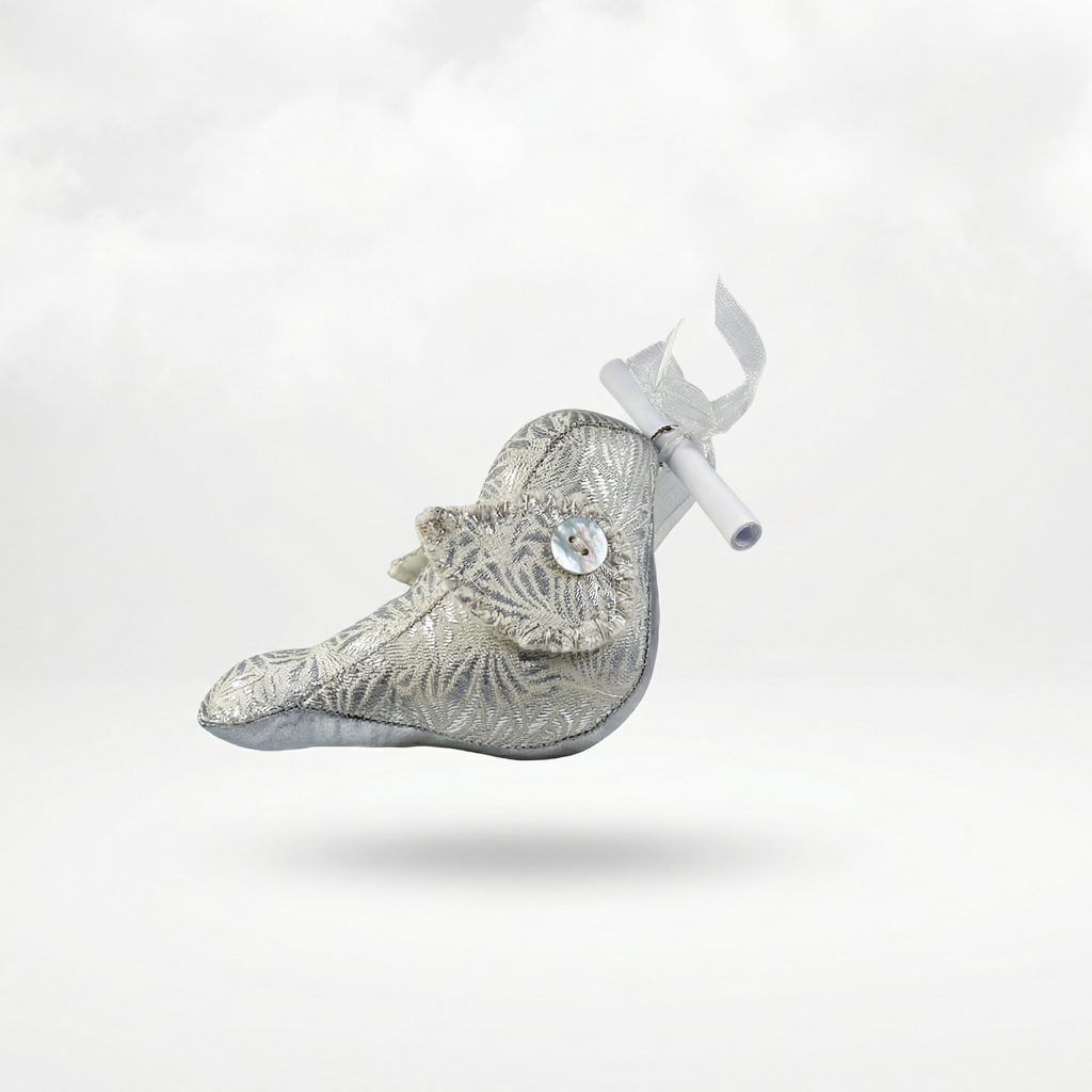 Messenger Bird – Der elegante Silber-Weiß Briefbote mit Blättermuster & Magnet