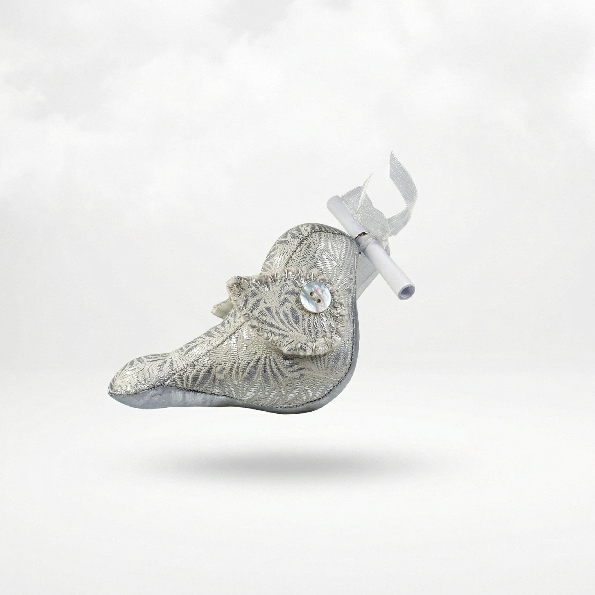 Messenger Bird – Der elegante Silber-Weiß Briefbote mit Blättermuster & Magnet