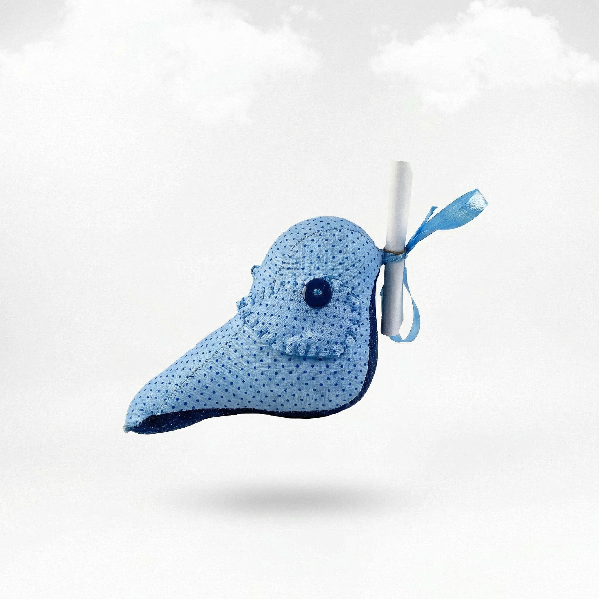 Messenger Bird – Der verspielte Hellblau-Dunkelblau Briefbote mit Pünktchenmuster & Magnet