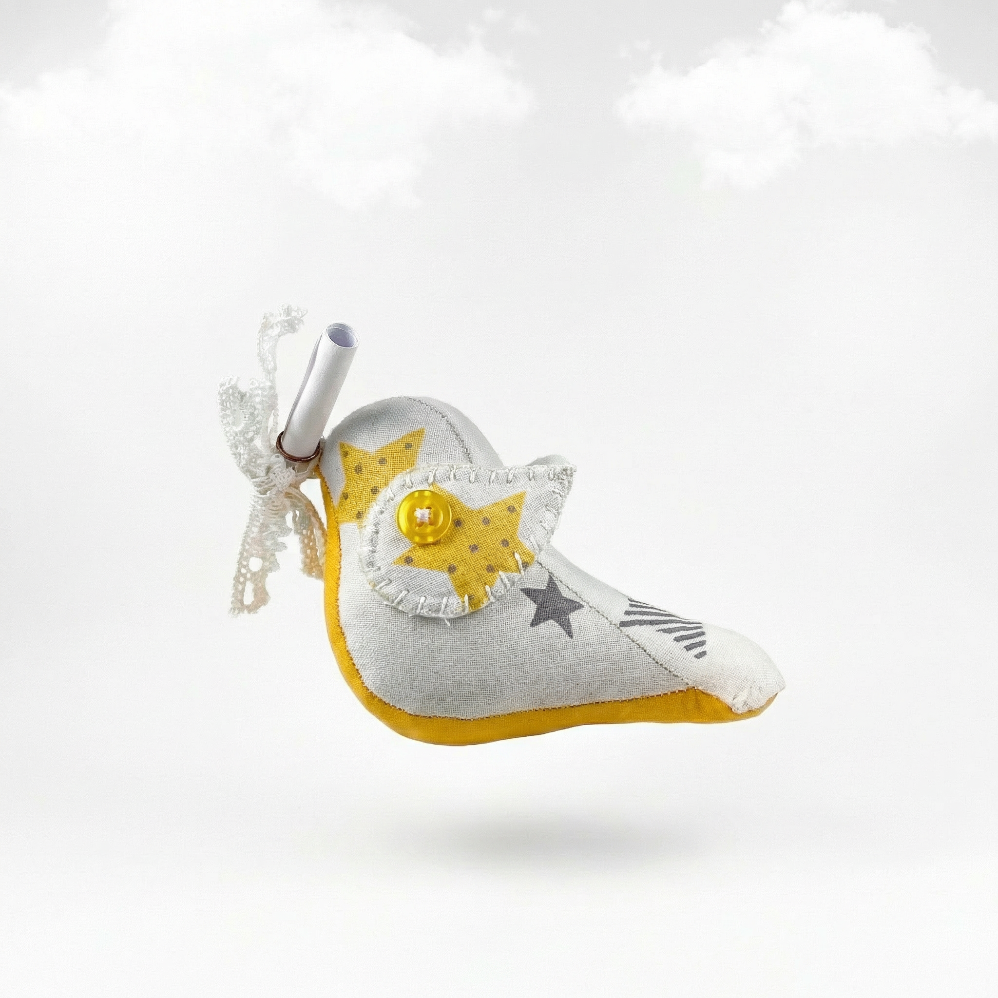 Messenger Bird – Der sonnige Grau-Gelb Briefbote mit Sternenmuster & Magnet