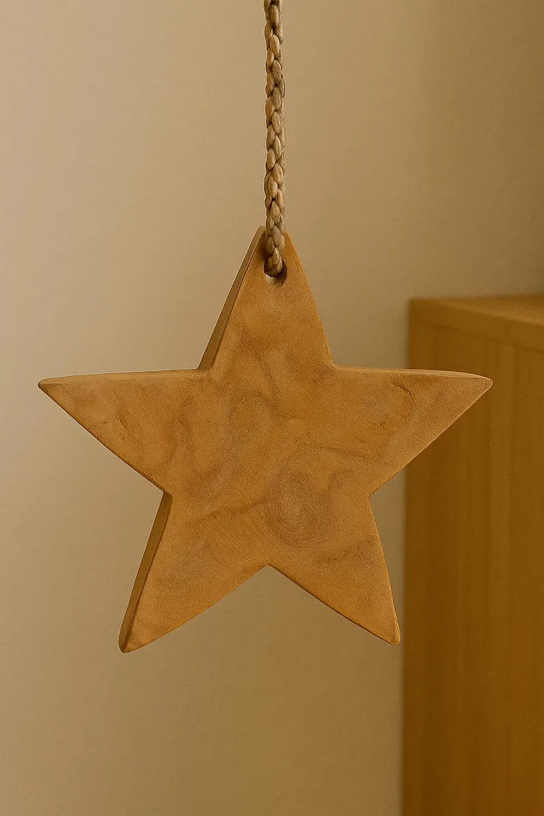 Rustikales Teakholz Stern zum Aufhängen | Naturdeko Wandhänger | Handgefertigte Holzdeko | Boho Wohnaccessoire