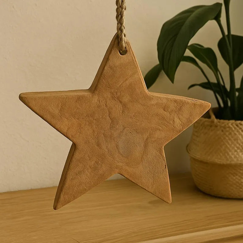 Rustikales Teakholz Stern zum Aufhängen | Naturdeko Wandhänger | Handgefertigte Holzdeko | Boho Wohnaccessoire