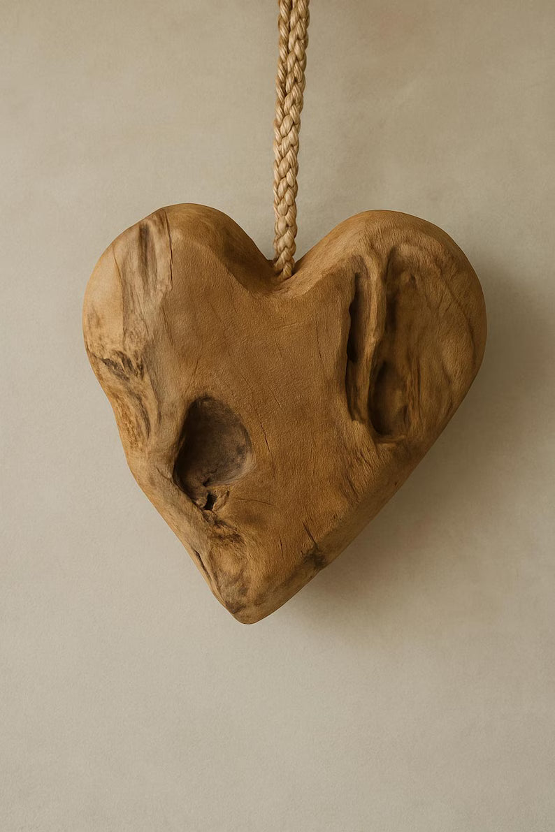 Rustikales Teakholz Herz zum Aufhängen | Naturdeko Holzherz | Handgefertigte Wanddeko | Boho Wohnaccessoire Unikat