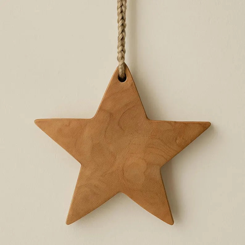 Rustikales Teakholz Stern zum Aufhängen | Naturdeko Wandhänger | Handgefertigte Holzdeko | Boho Wohnaccessoire