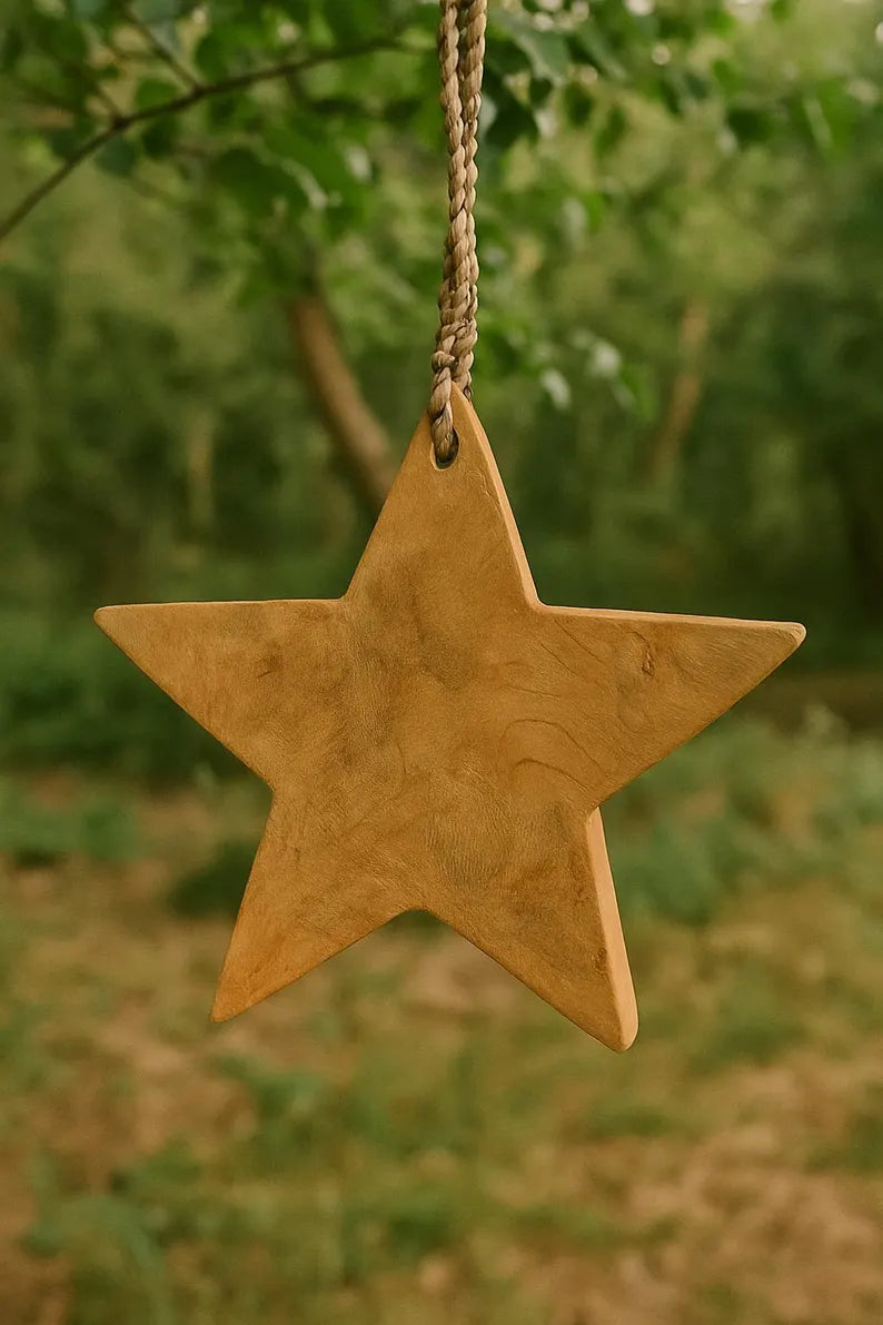 Rustikales Teakholz Stern zum Aufhängen | Naturdeko Wandhänger | Handgefertigte Holzdeko | Boho Wohnaccessoire
