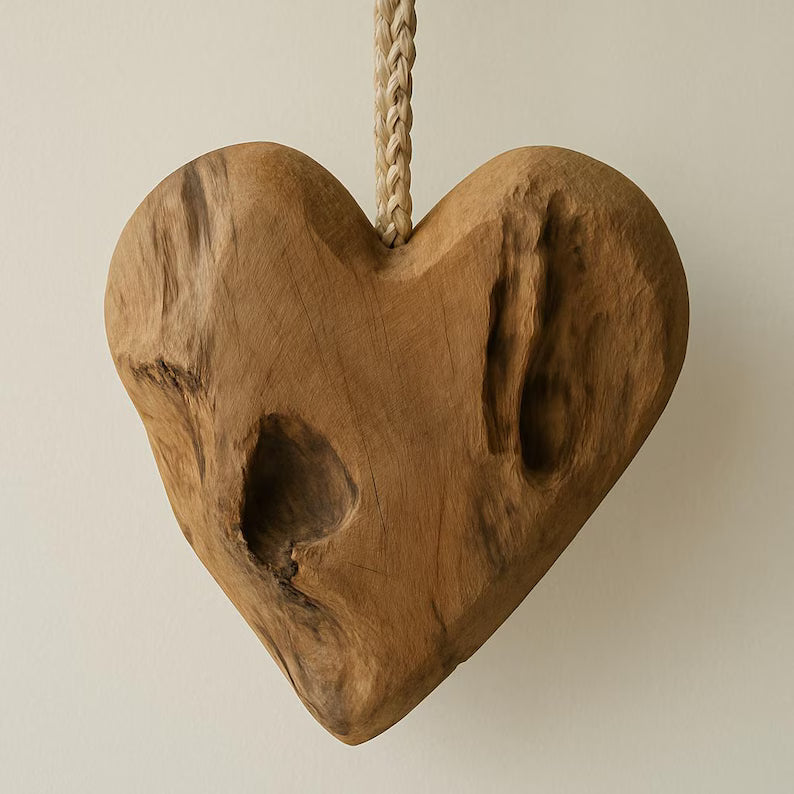 Rustikales Teakholz Herz zum Aufhängen | Naturdeko Holzherz | Handgefertigte Wanddeko | Boho Wohnaccessoire Unikat