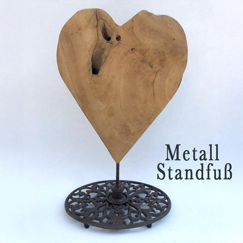 Teak Holz Herz „Der kleine Prinz“ mit Gravur, 30cm Unikat, Mond-Detail und Figuren, Wand- oder Standdeko, Gravur, Geschenkidee, Handmade