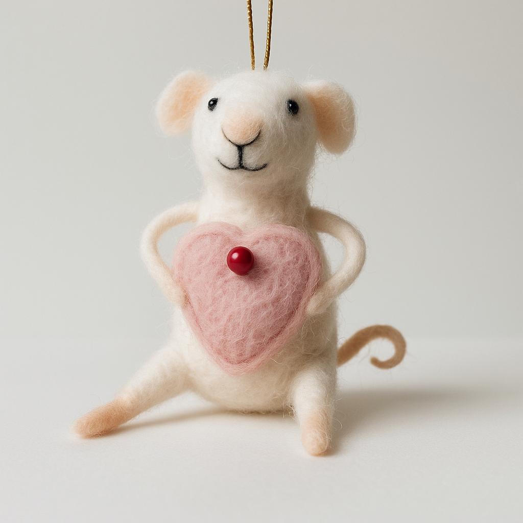 Handgemachte Filzmaus mit Herz | Liebevolles Ornament | Weihnachtsdeko | Unikat | Geschenkidee | Herzdekoration