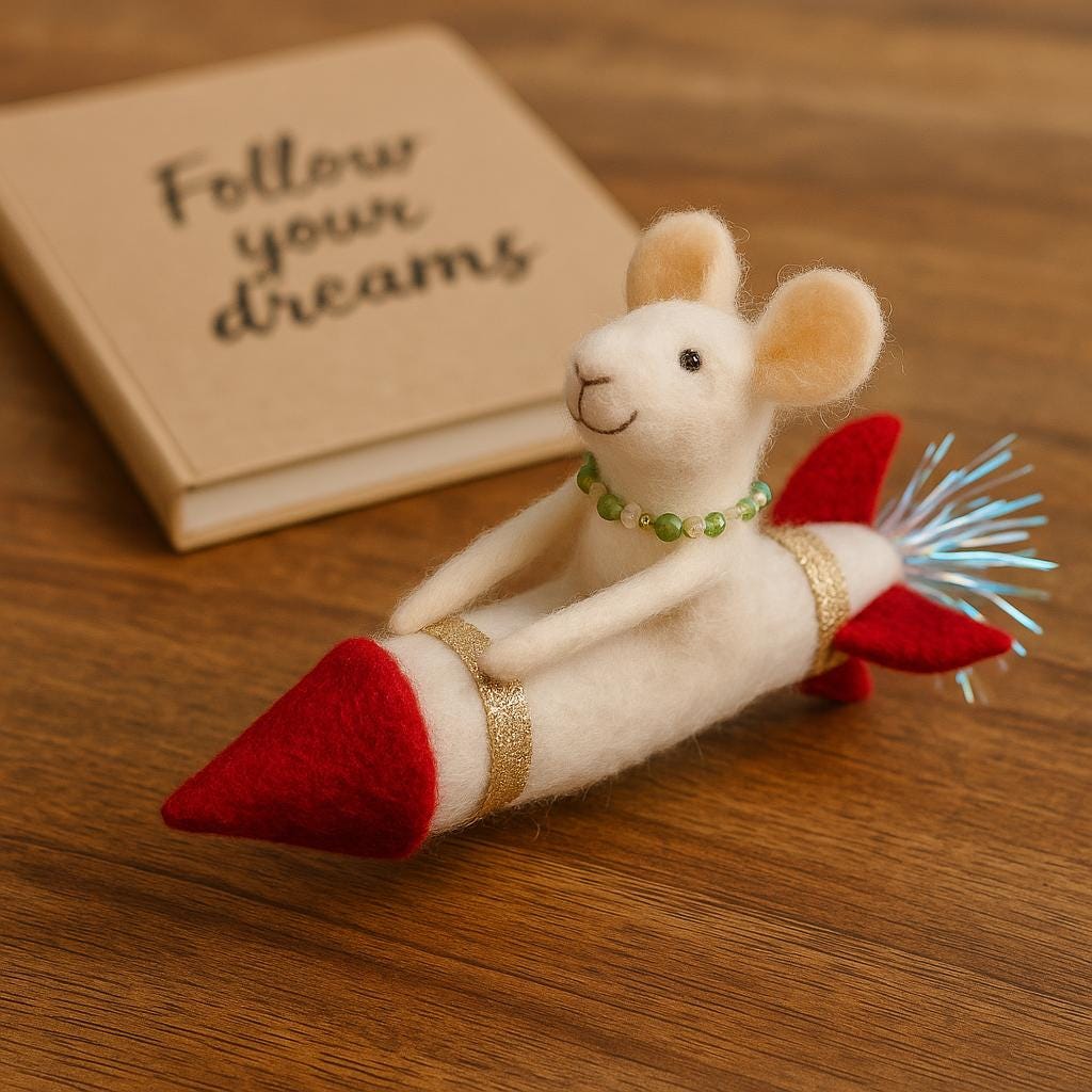 Felt mouse on rocket – Handmade Christmas decoration – Mouse ornament – Gift idea – Unique – Felt art