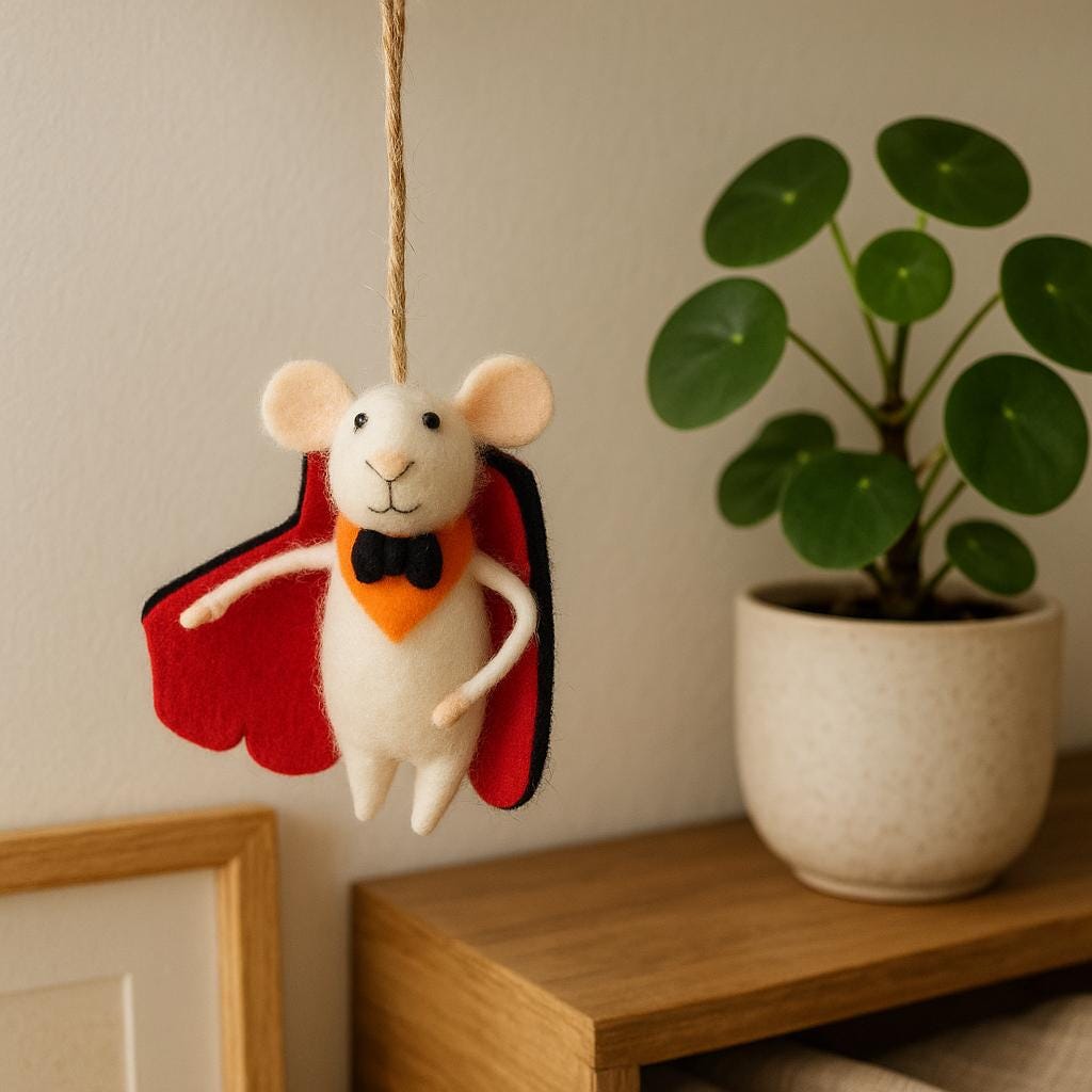 Filzmaus Dracula – handgemachte Maus aus Wolle mit Umhang – Halloween Deko – Vampirmaus Anhänger –niedliche Herbstdeko–Geschenkidee aus Filz