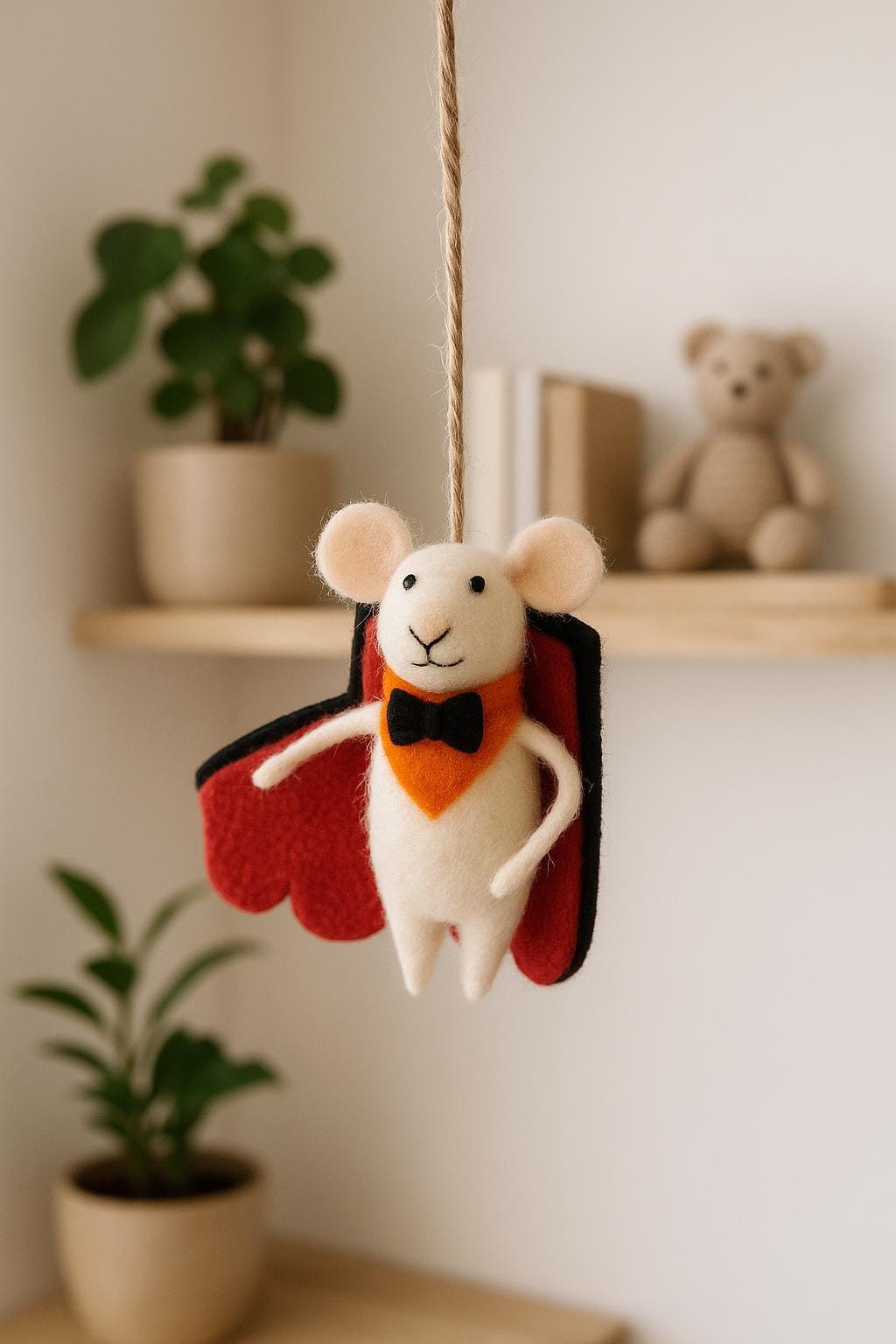 Filzmaus Dracula – handgemachte Maus aus Wolle mit Umhang – Halloween Deko – Vampirmaus Anhänger –niedliche Herbstdeko–Geschenkidee aus Filz