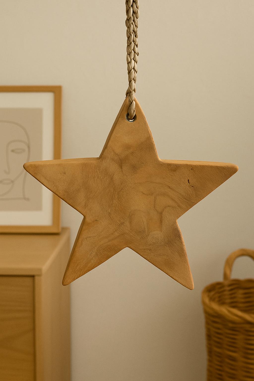 Rustikales Teakholz Stern zum Aufhängen | Naturdeko Wandhänger | Handgefertigte Holzdeko | Boho Wohnaccessoire