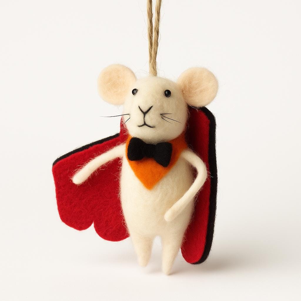Filzmaus Dracula – handgemachte Maus aus Wolle mit Umhang – Halloween Deko – Vampirmaus Anhänger –niedliche Herbstdeko–Geschenkidee aus Filz
