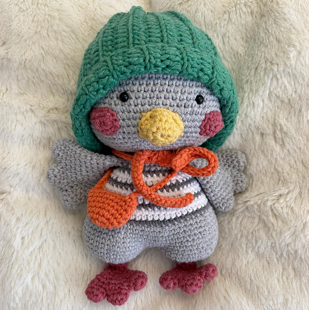 Amigurumi Ente Finn aus Bio-Baumwolle, gehäkelt, Stofftier, 18 cm, Kuscheltier, Geschenkidee, Spielzeug für Kinder