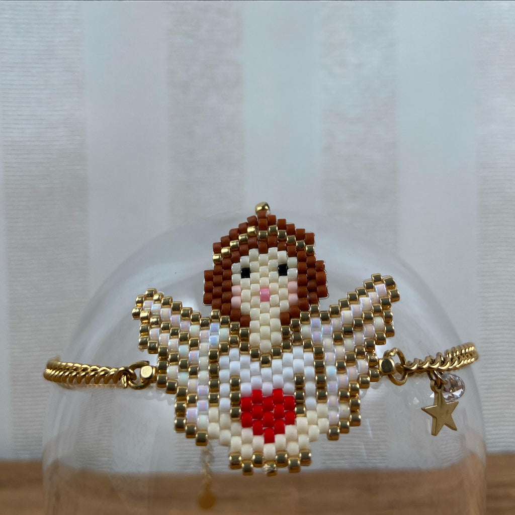 Handgefertigtes Armband mit Miyuki-Perlen – Engelmotiv mit rotem Herz Mit kleinem Sternanhänger und funkelndem Kristall-Detail, Schutzengel