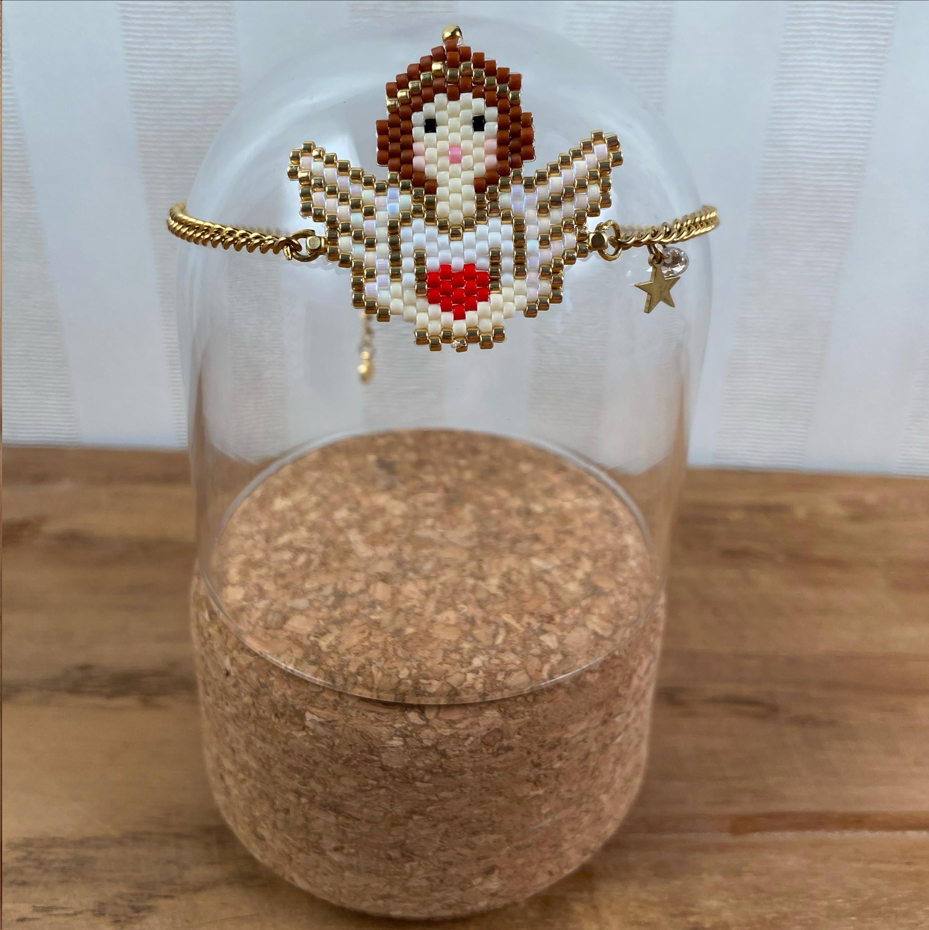 Handgefertigtes Armband mit Miyuki-Perlen – Engelmotiv mit rotem Herz Mit kleinem Sternanhänger und funkelndem Kristall-Detail, Schutzengel