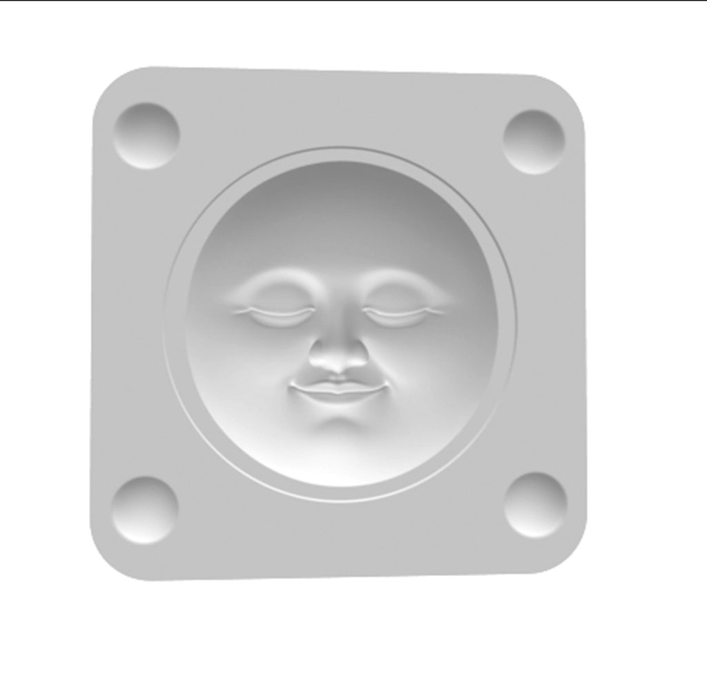 Digitale STL-Datei enthält eine zweiteilige 3D-Druckform mit einem detailreichen Vollmond-Gesicht – ideal für Ton-, Polymer Clay, usw
