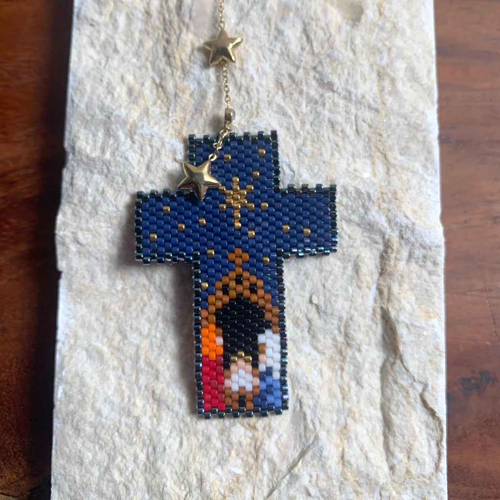 Christi Geburt aus hochwertige Handgemachte Halskette aus Miyuki Perlen,Edelstahl vergoldet, Einzigartiger Schmuck, Christliches Geschenk