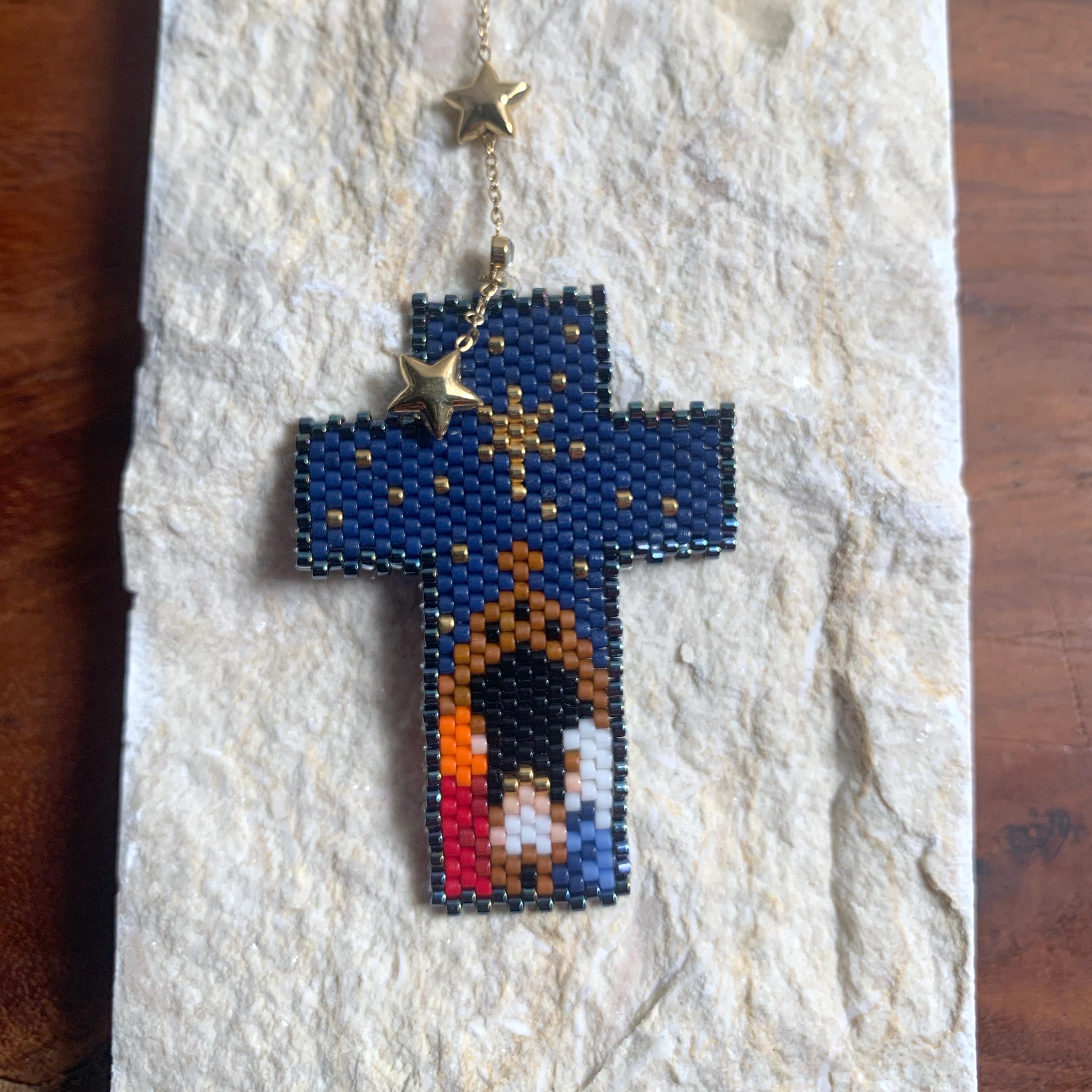 Christi Geburt aus hochwertige Handgemachte Halskette aus Miyuki Perlen,Edelstahl vergoldet, Einzigartiger Schmuck, Christliches Geschenk