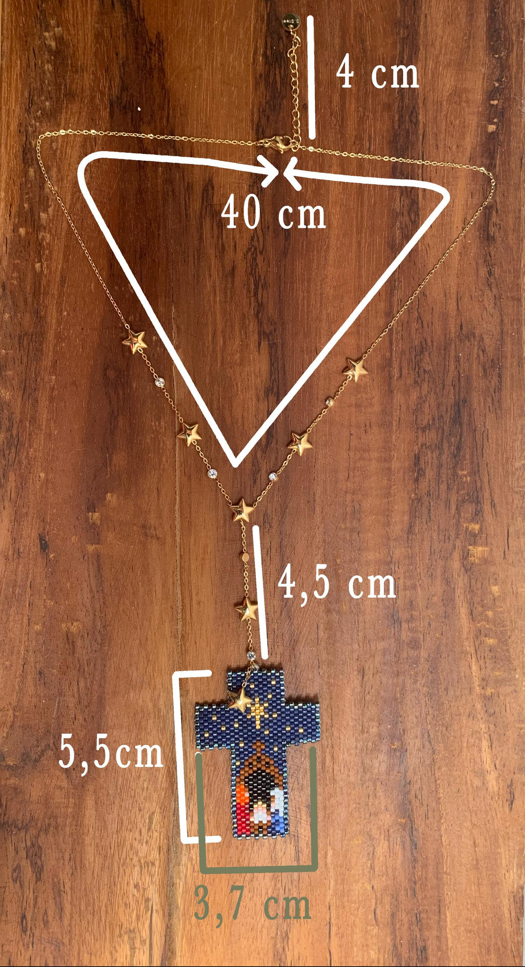 Christi Geburt aus hochwertige Handgemachte Halskette aus Miyuki Perlen,Edelstahl vergoldet, Einzigartiger Schmuck, Christliches Geschenk