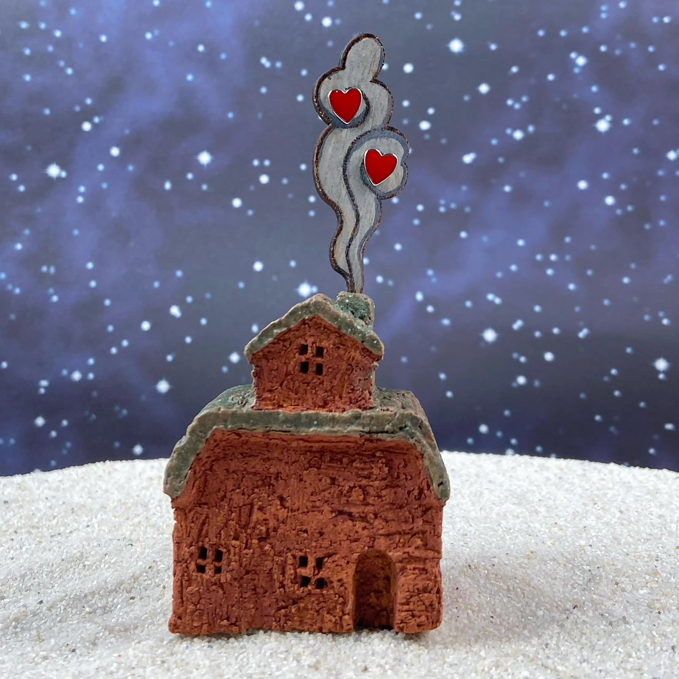 Handgemachtes Keramikhaus mit Sterling Silber 925 Herz Ohrringen